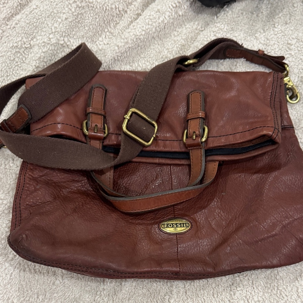 Fossil Dark Brown Leather Crossbody Bag